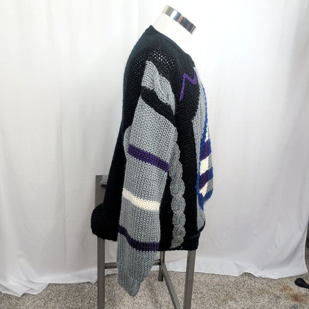Vintage 80s Pierre Cardin Sweater Medium Black Geometric - Picture 7 of 8